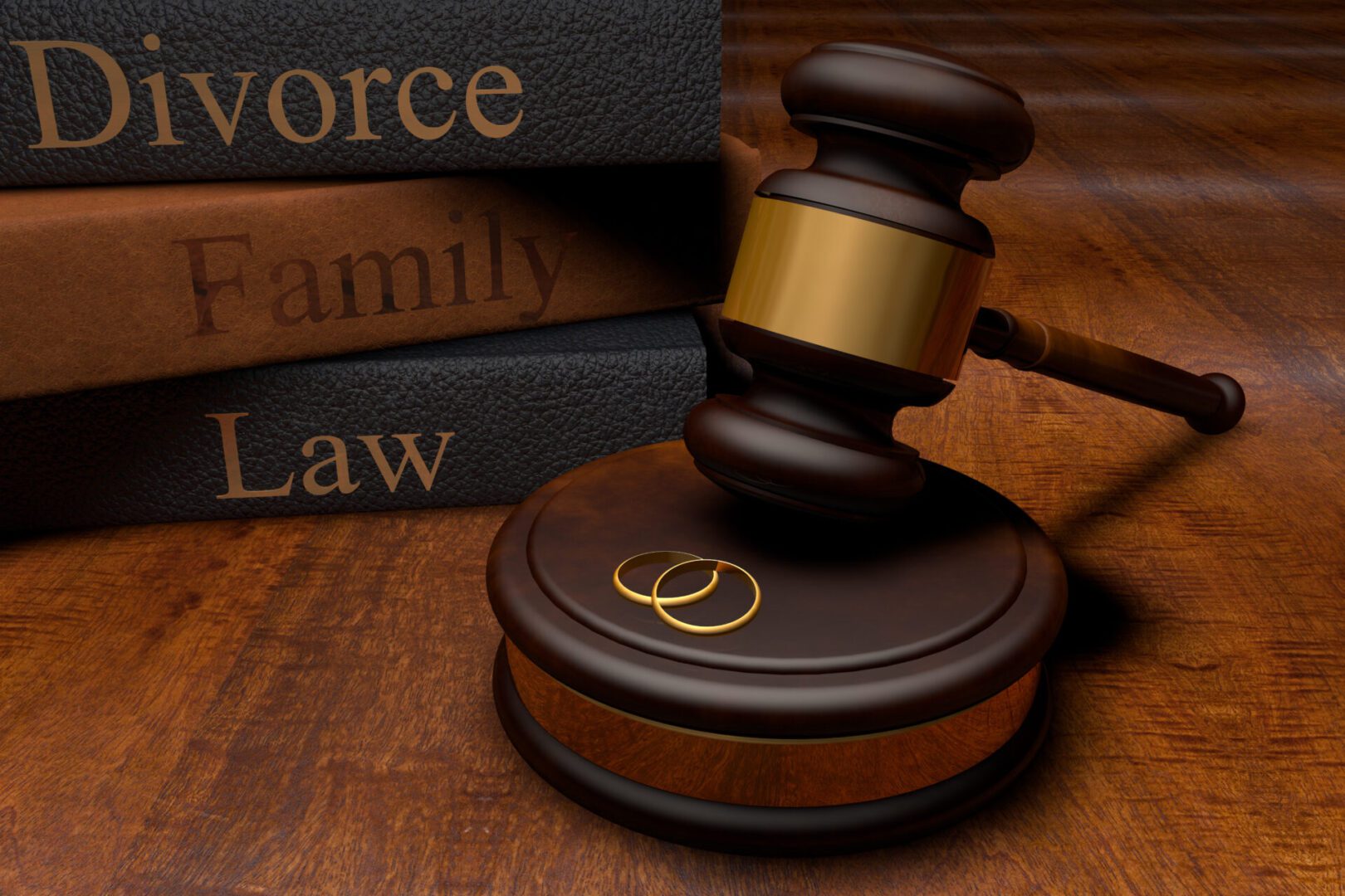 A judge 's gavel and two books on divorce