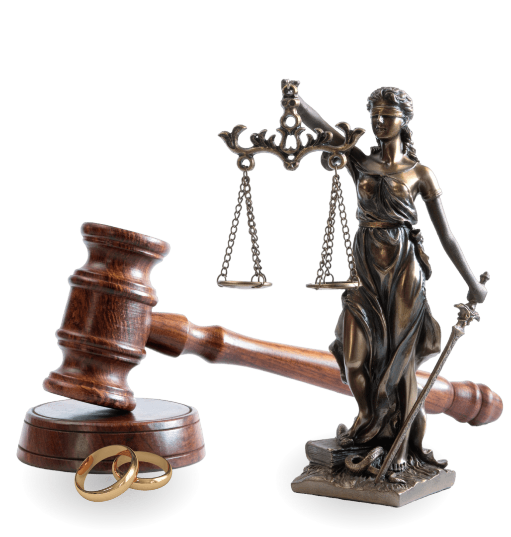 A statue of lady justice and a gavel