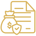 A yellow icon of a document and money bag.